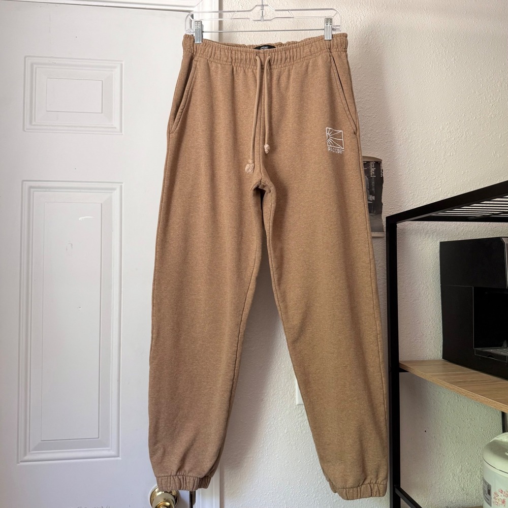 GOSHA RUBCHINSKIY pacbet tan logo embroidered cotton jogger pull‎ on sweat pants